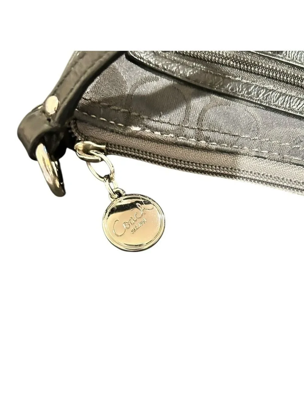 Vintage Coach Jacquard BLACK Signature Logo Callout Pleated Mini Crossbody Bag
